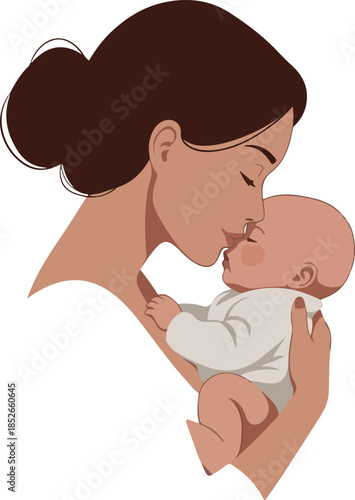 Mother Kissing Newborn Baby...