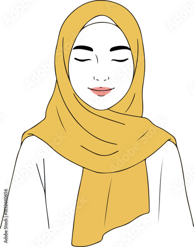 Muslim Woman Yellow Hijab M...