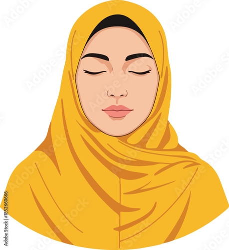 Muslim Woman Yellow Hijab E...