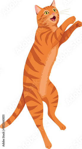Orange Tabby Cat Jumping High Pixel Art Style Isolated
