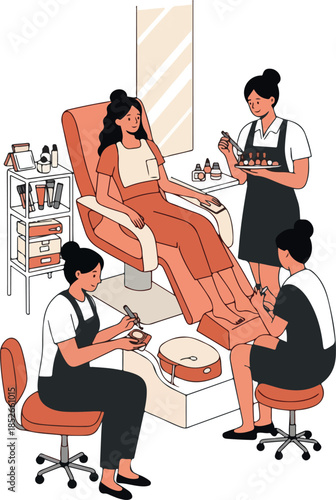 Pedicure Manicure Salon Service Flat Design Vector Illustration