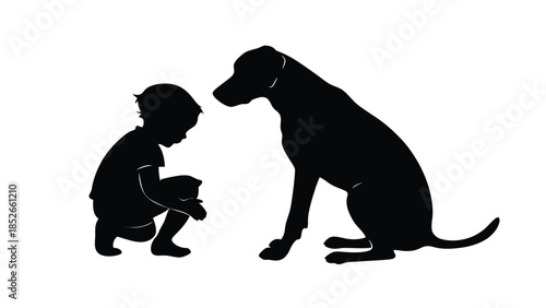 Boy and dog sitting together in silhouette