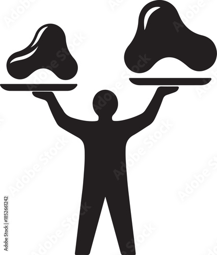 silhouette person holding two plates with food vector illustration on transparent background