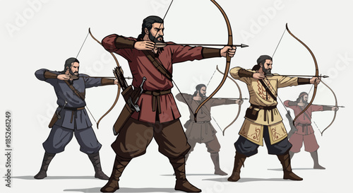 Pixel Art Archers With Bows Aiming Illustration
