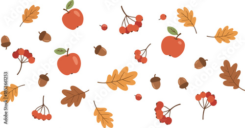 Pixel Art Autumn Leaves Apples Acorns Rowans Isolated Pattern