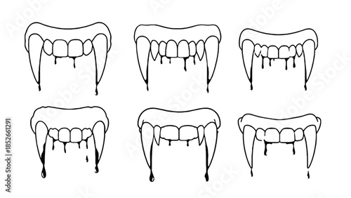 Bleeding gums and teeth illustrations, dental health concept with red blood drops