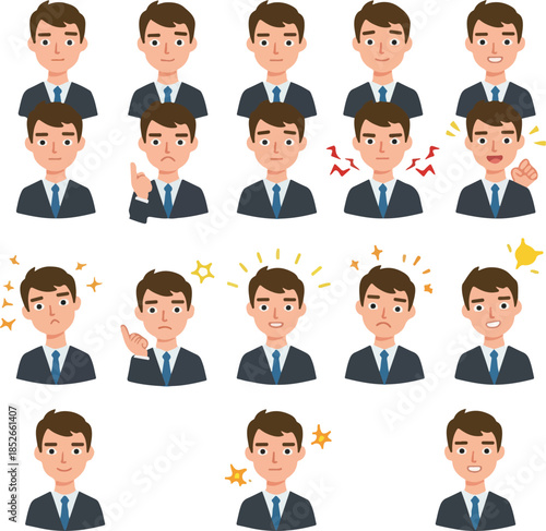 Pixel Art Business Man Emotions and Expressions Flat Icon Set