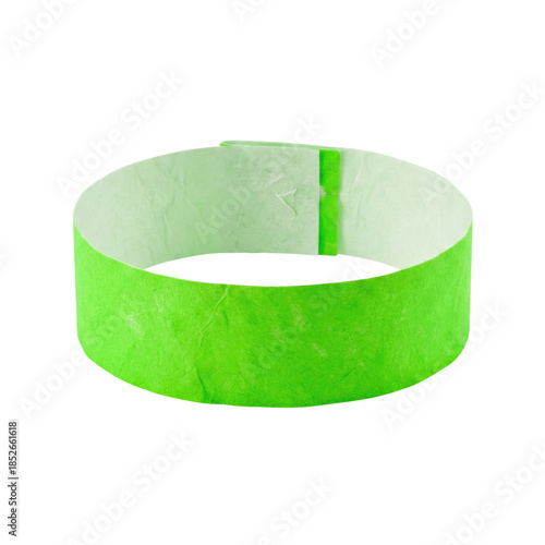 Neon green paper event admission wristband on transparent background