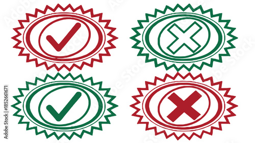 Checkmarks and crosses in green and red seals