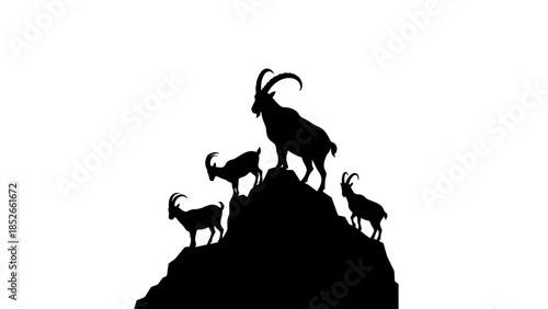 Majestic mountain goats standing on rocky peak