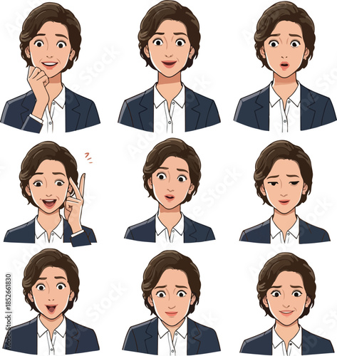 Pixel Art Business Woman Expressions Set