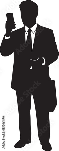 Businessman in suit with smartphone and briefcase standing professional corporate worker