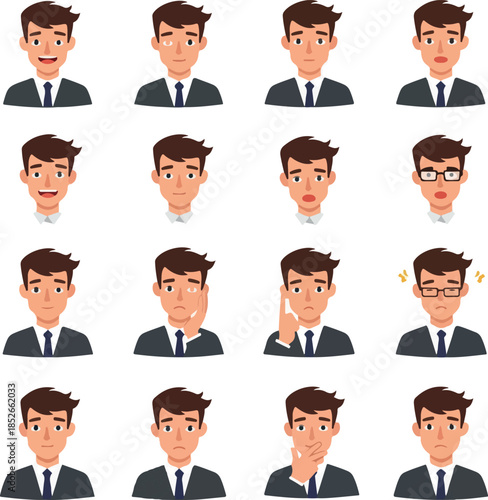 Pixel Art Businessman Expressing Various Emotions With Subtle Lighting