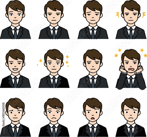 Pixel Art Businessman Expressing Various Emotions Flat Design
