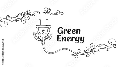 Green energy concept with plug and leaf design