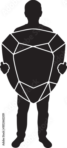 Silhouette of person with large faceted gem on chest, representing value or wealth