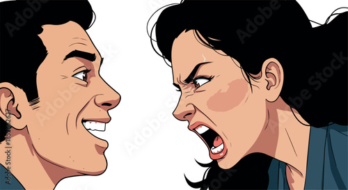 Pixel Art Couple Arguing Angry Woman Smiling Man White Background