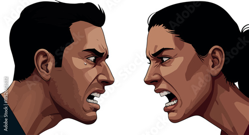 Pixel Art Couple Arguing Intense Confrontation White Background Isolated