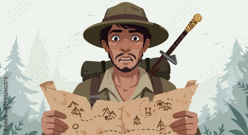 Pixel Art Explorer Holding Map Lost Forest Background Soft Light