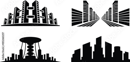 City construction architecture and urban building landscape silhouette scene graphic design