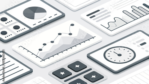 Business data analysis on various devices with graphs and charts