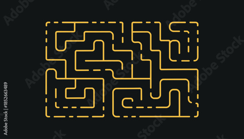 Yellow maze on black background labyrinth puzzle