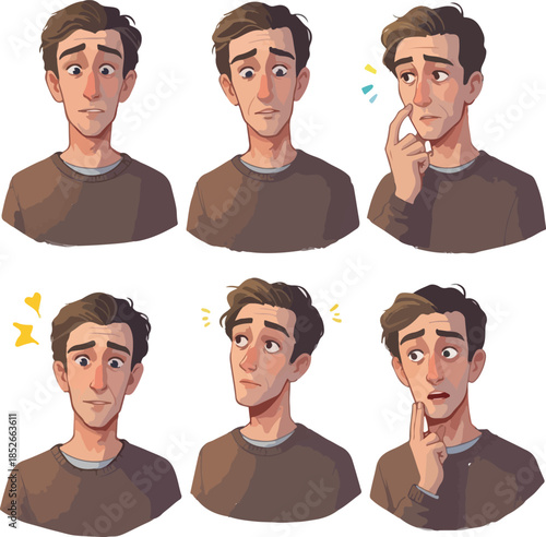 Pixel Art Man Expressing Emotions Subtle Facial Expressions Brown Sweater