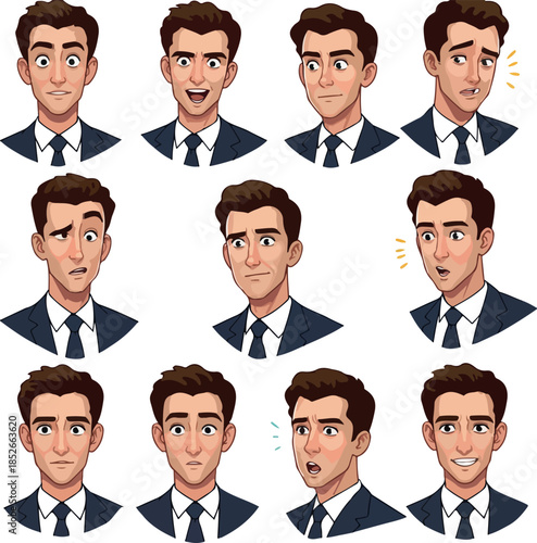 Pixel Art Man Expressions Diverse Emotions and Poses