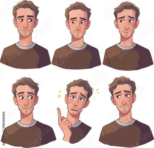 Pixel Art Man Expressions Diverse Emotions Neutral Background Simple Brown Top
