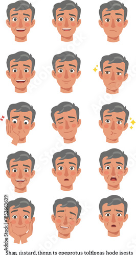 Pixel Art Man Face Expressing Emotions White Background