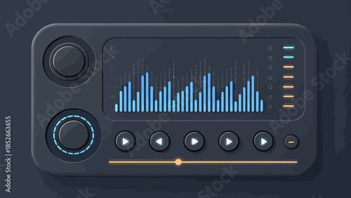 Modern audio mixer interface with play buttons and sound wave display