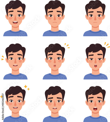 Pixel Art Man Faces Expressing Joy Surprise Sadness Emotions