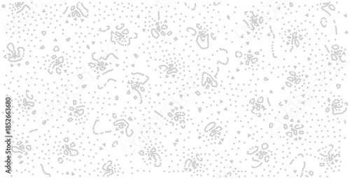 Abstract gray chaotic dots pattern vector texture. Scattered particles and organic clusters on white. Scientific background with random distribution of points. Generative noise design illustration.