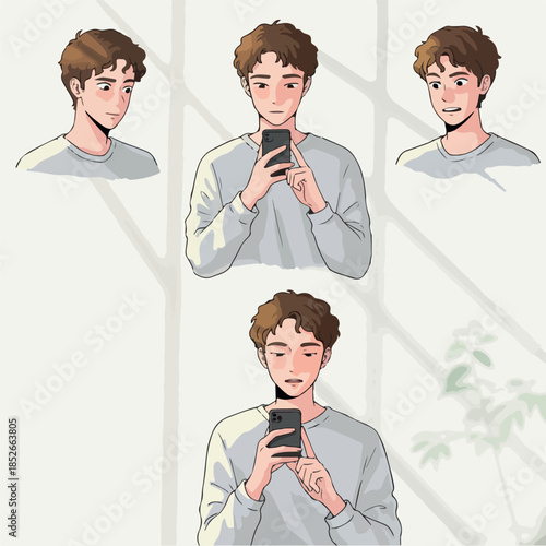 Pixel Art Man Holding Phone...