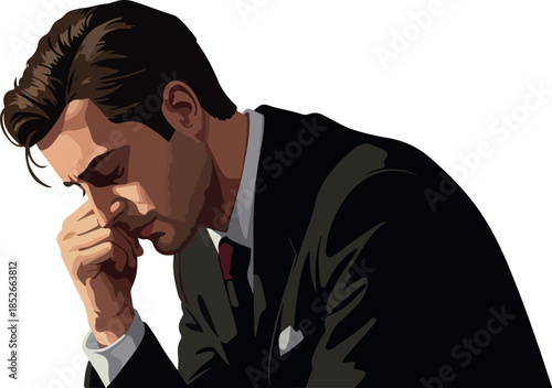 Pixel Art Man In Black Suit Deep In Thought