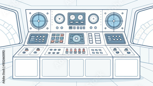 Futuristic spaceship control panel with advanced navigation and communication systems