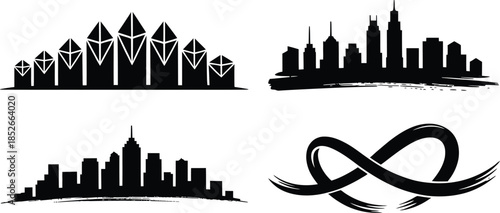 Cityscape skyline silhouette buildings architecture vector urban design illustration scene