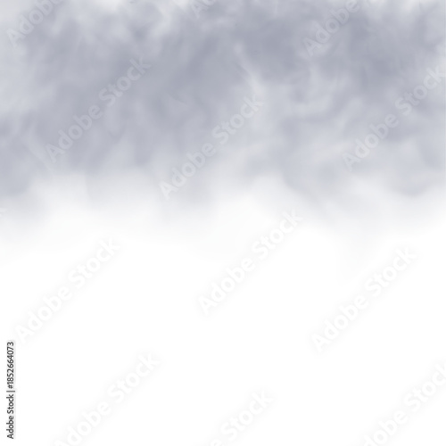 Black smoke and white mist swirling on a clean white background. Realistic smoky, fog, and cloud effects in high resolution. Cutout foggy and realistic cloud PNG vector for digital use.