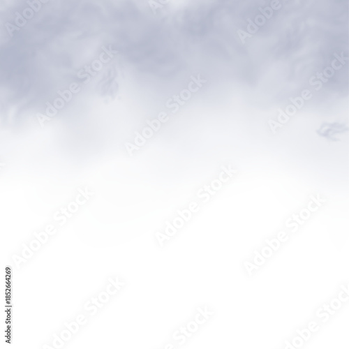 Gray smoke wisps drifting softly on a white background. Realistic smoke, fog, and cloud textures in 3D illustration style. Cutout smoke and cloud PNG image. Vector illustration.