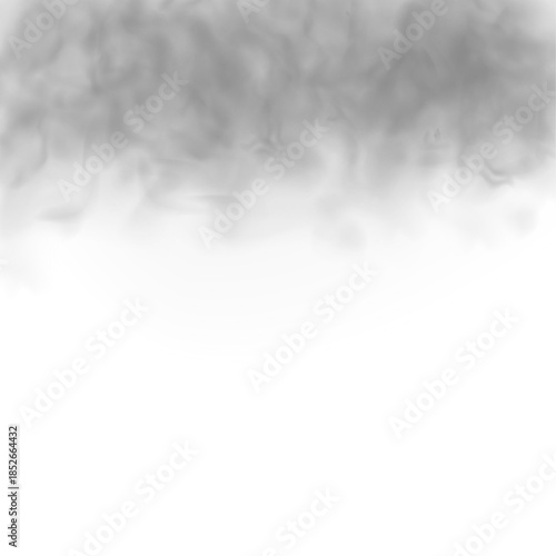 Gray smoke wisps drifting softly on a white background. Realistic smoke, fog, and cloud textures in 3D illustration style. Cutout smoke and cloud PNG image. Vector illustration.