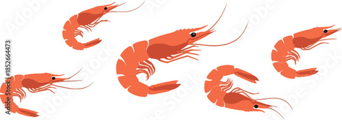 Pixel Art Shrimp Vector Collection Flat Design Seafood Ocean Life