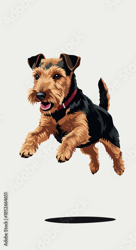 Pixel Art Welsh Terrier Dog Jumping Joyfully White Background Isolated Object