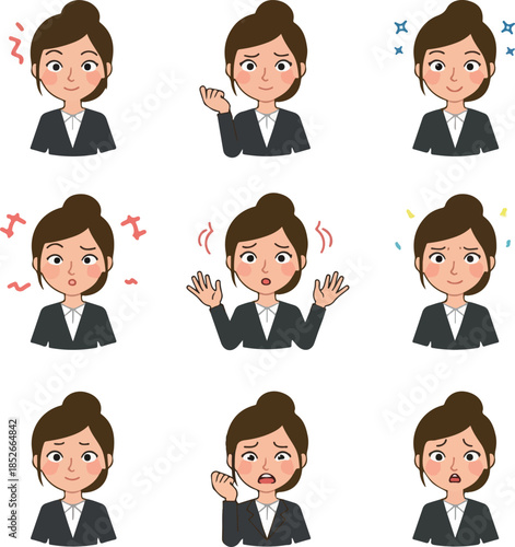 Pixel Art Woman Expressing Emotions Business Attire White Background