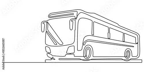 Continuous one line drawing bus transportation concept. Doodle vector illustration.