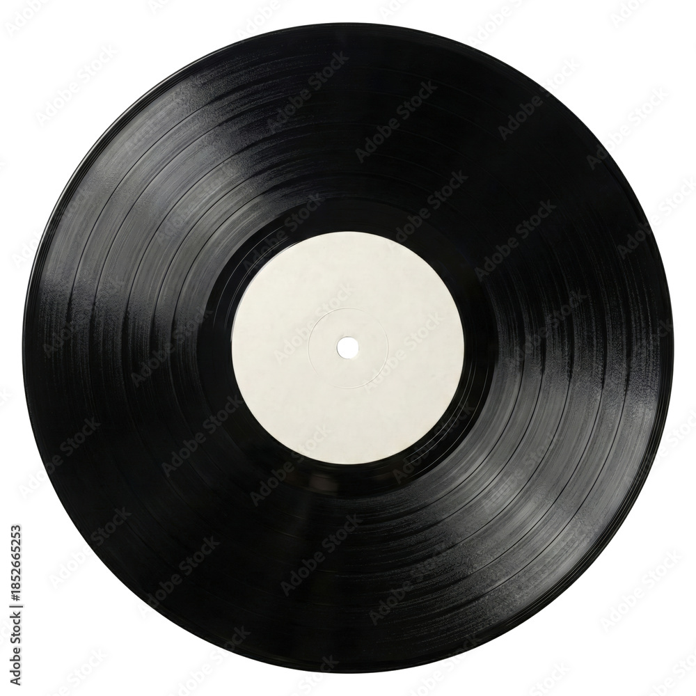 Εκτύπωση καμβά Black vinyl record disc with blank white label