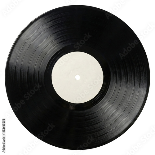 Black vinyl record disc with blank white label