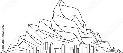 Mountain over city skyline illustration concept peak scape and urban background vector