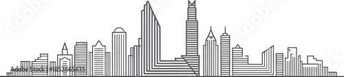 Outline style city skyline with modern architecture and transparent background design