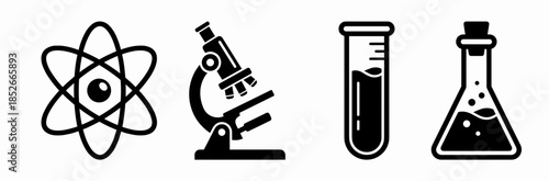 Atom Microscope Glassware Flask Science Icons for Laboratory Experiment Design