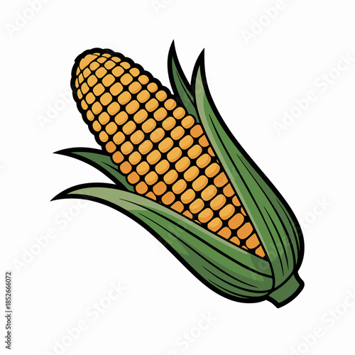 An Ear Of Corn Illustration On A White Background In Cartoon Style